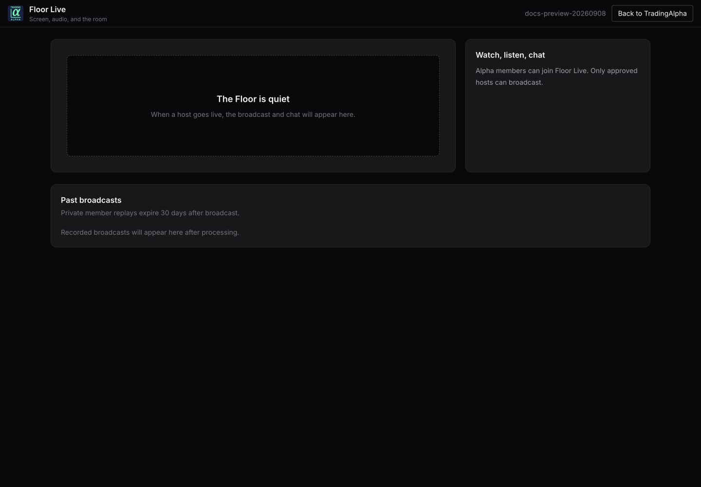 Live page between broadcasts